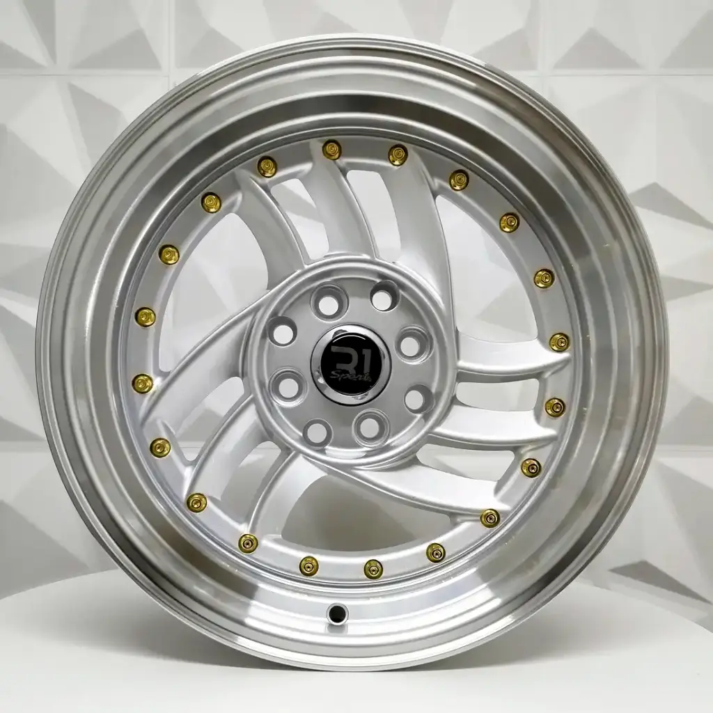 RIN 15X8 4-100/114.3 R1 SPORT DX643 SILVER MACHINE LIP GOLD RIVETS ET10 CB73.1
