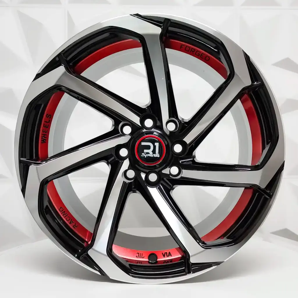 RIN 15X8 4-100/114.3 R1 SPORT X076 BLACK MACHINE AND RED UNDERCUT ET0 CB73.1