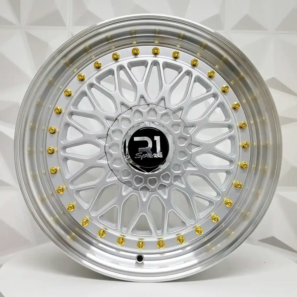 RIN 17X8.5 4-100/114.3 R1 SPORT F6625 SILVER MACHINE LIP GOLD RIVETS ET35 CB73.1