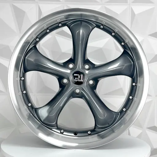 [201212F] RIN 20X8.5 5-114.3 R1 SPORT A5061F GUNMETAL MI CHROME RIVETS ET15 CB73.1